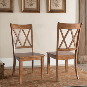 Rubberwood Cross Back Farmhouse Dining Chairs Set of 2 with Contoured Seat