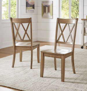 Rubberwood Cross Back Farmhouse Dining Chairs Set of 2 with Contoured Seat
