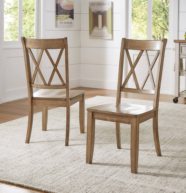 Rubberwood Cross Back Farmhouse Dining Chairs Set of 2 with Contoured Seat