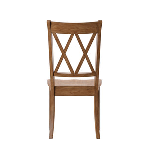 Rubberwood Cross Back Farmhouse Dining Chairs Set of 2 with Contoured Seat