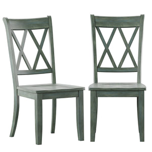 Rubberwood Cross Back Farmhouse Dining Chairs Set of 2 with Contoured Seat
