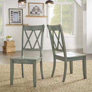 Rubberwood Cross Back Farmhouse Dining Chairs Set of 2 with Contoured Seat