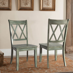 Rubberwood Cross Back Farmhouse Dining Chairs Set of 2 with Contoured Seat