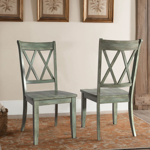 Rubberwood Cross Back Farmhouse Dining Chairs Set of 2 with Contoured Seat
