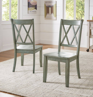 Rubberwood Cross Back Farmhouse Dining Chairs Set of 2 with Contoured Seat