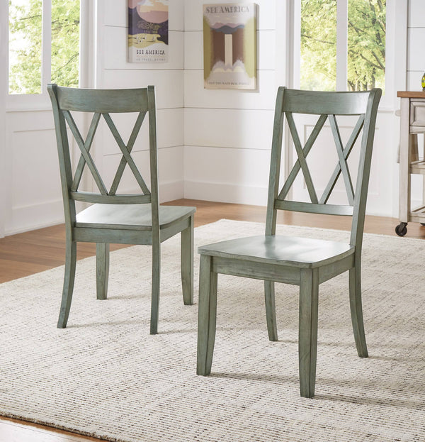 Rubberwood Cross Back Farmhouse Dining Chairs Set of 2 with Contoured Seat