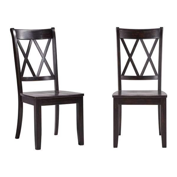 Rubberwood Cross Back Farmhouse Dining Chairs Set of 2 with Contoured Seat