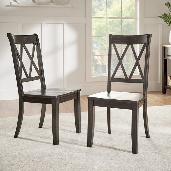 Rubberwood Cross Back Farmhouse Dining Chairs Set of 2 with Contoured Seat