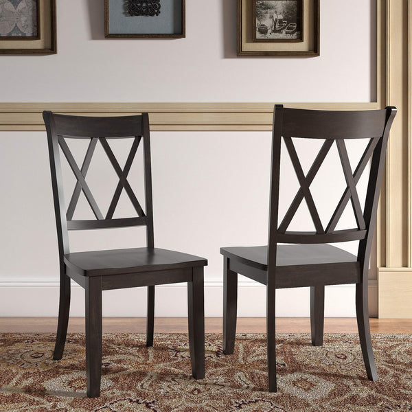 Rubberwood Cross Back Farmhouse Dining Chairs Set of 2 with Contoured Seat
