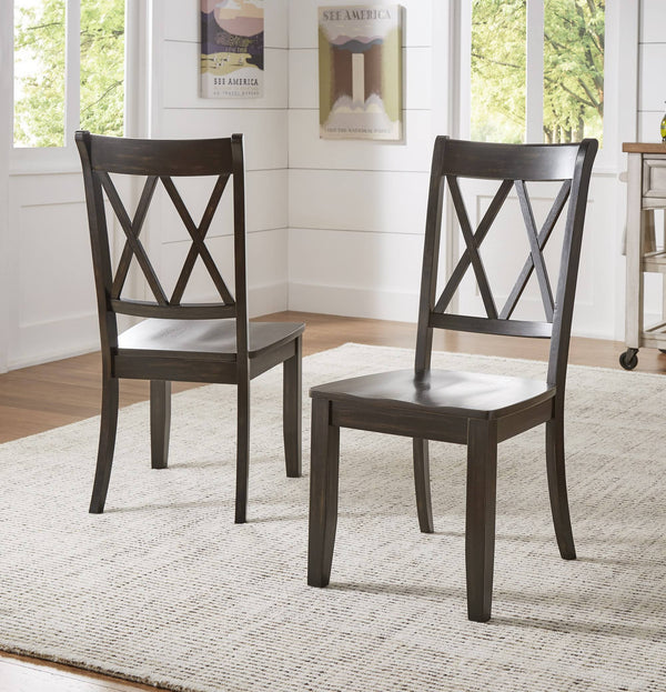 Rubberwood Cross Back Farmhouse Dining Chairs Set of 2 with Contoured Seat
