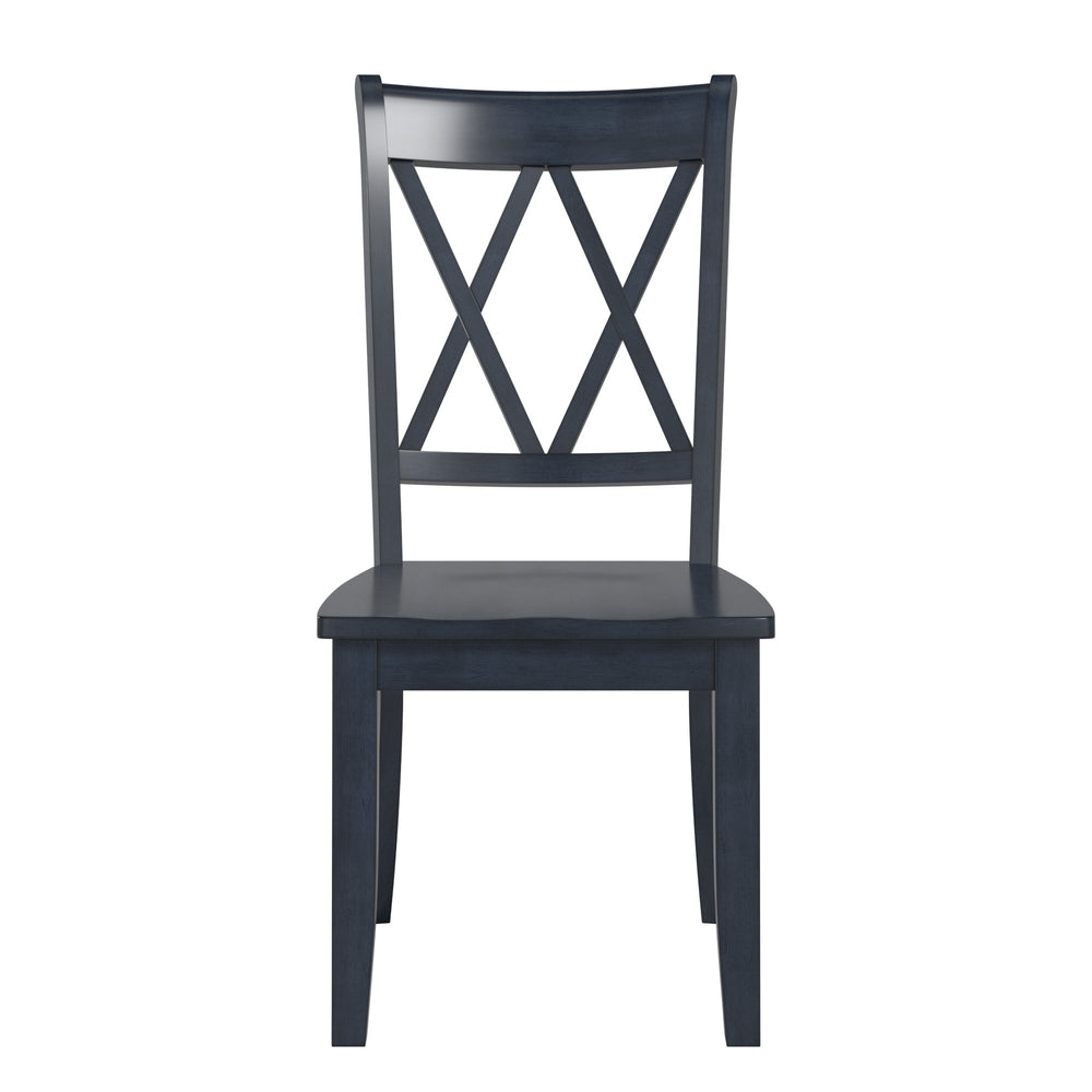 Homelegance Rubberwood Cross Back Farmhouse Dining Chairs Set of 2 with Contoured Seat Antique Denim Blue 530C3-DN