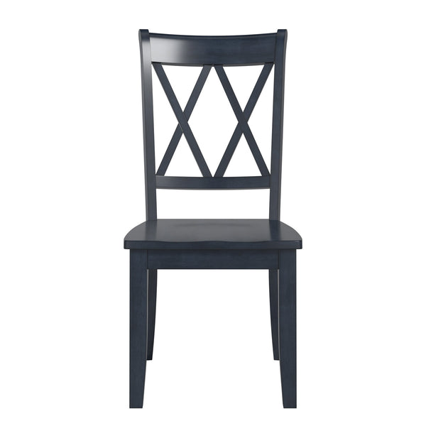 Homelegance Rubberwood Cross Back Farmhouse Dining Chairs Set of 2 with Contoured Seat Antique Denim Blue 530C3-DN