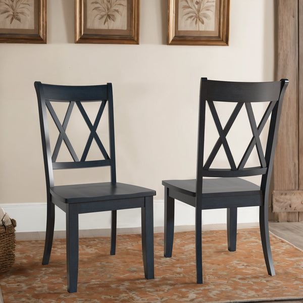 Rubberwood Cross Back Farmhouse Dining Chairs Set of 2 with Contoured Seat