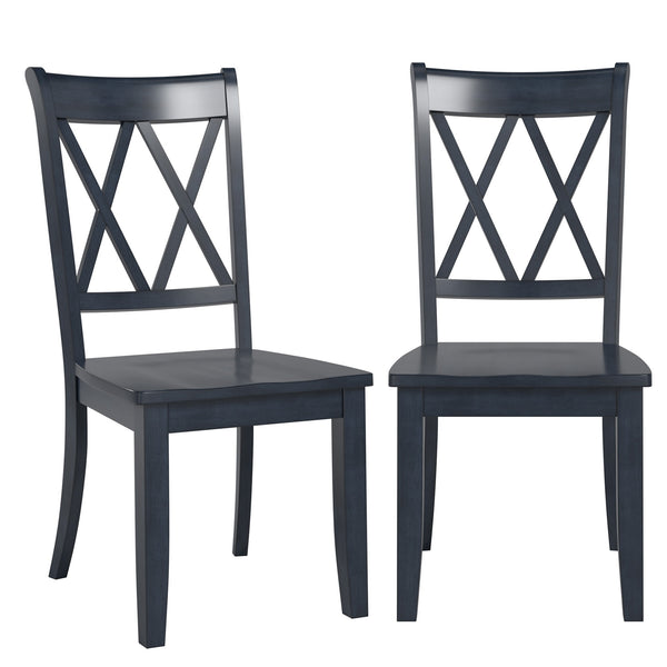 Rubberwood Cross Back Farmhouse Dining Chairs Set of 2 with Contoured Seat