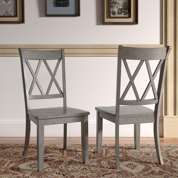 Rubberwood Cross Back Farmhouse Dining Chairs Set of 2 with Contoured Seat