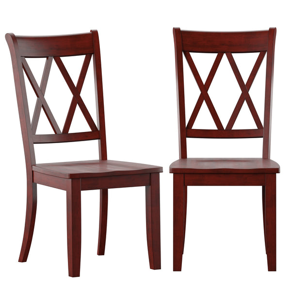 Rubberwood Cross Back Farmhouse Dining Chairs Set of 2 with Contoured Seat