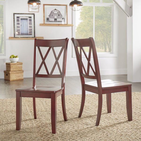Rubberwood Cross Back Farmhouse Dining Chairs Set of 2 with Contoured Seat