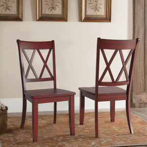Rubberwood Cross Back Farmhouse Dining Chairs Set of 2 with Contoured Seat