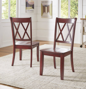 Rubberwood Cross Back Farmhouse Dining Chairs Set of 2 with Contoured Seat