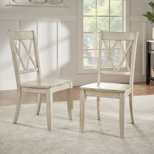 Rubberwood Cross Back Farmhouse Dining Chairs Set of 2 with Contoured Seat