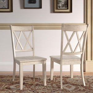 Rubberwood Cross Back Farmhouse Dining Chairs Set of 2 with Contoured Seat