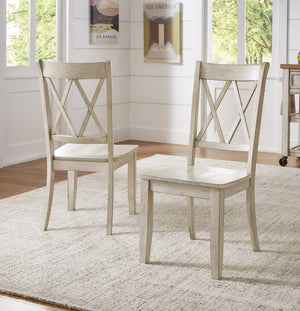Rubberwood Cross Back Farmhouse Dining Chairs Set of 2 with Contoured Seat
