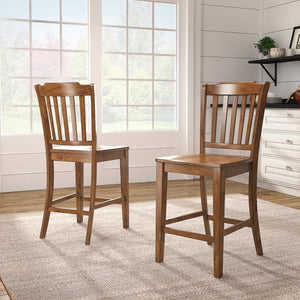 Lea Solid Rubberwood Spindle Back Counter Stools Farmhouse Set of Two