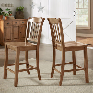 Lea Solid Rubberwood Spindle Back Counter Stools Farmhouse Set of Two