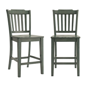 Lea Solid Rubberwood Spindle Back Counter Stools Farmhouse Set of Two