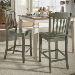 Lea Solid Rubberwood Spindle Back Counter Stools Farmhouse Set of Two