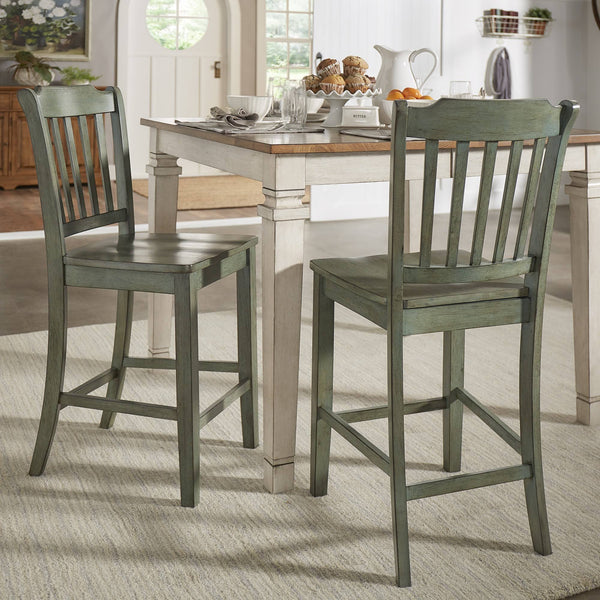 Lea Solid Rubberwood Spindle Back Counter Stools Farmhouse Set of Two
