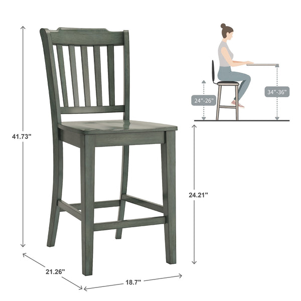Lea Solid Rubberwood Spindle Back Counter Stools Farmhouse Set of Two
