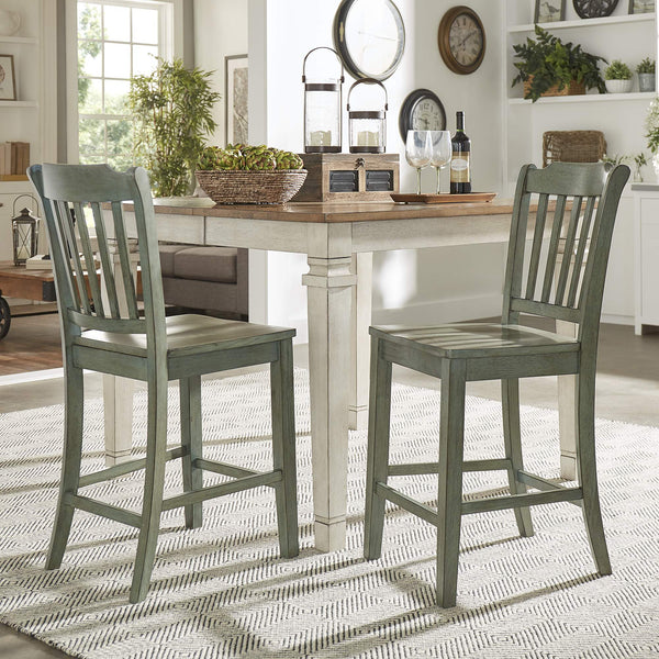 Lea Solid Rubberwood Spindle Back Counter Stools Farmhouse Set of Two