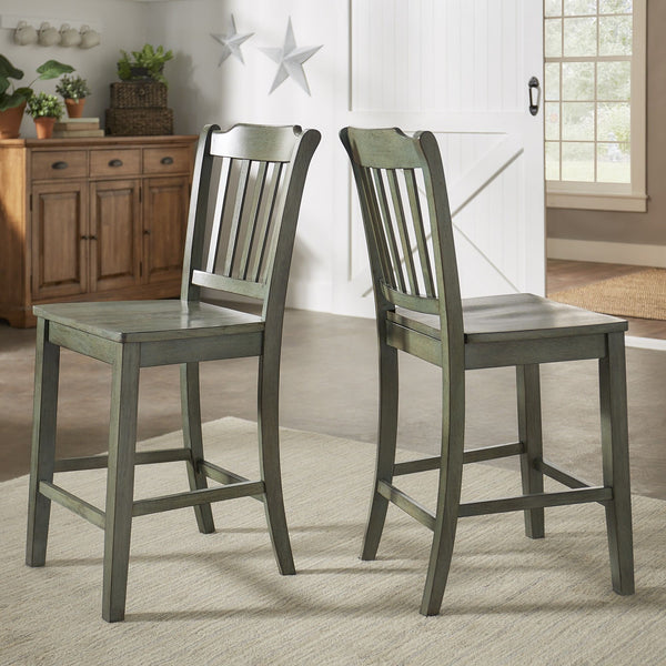Lea Solid Rubberwood Spindle Back Counter Stools Farmhouse Set of Two