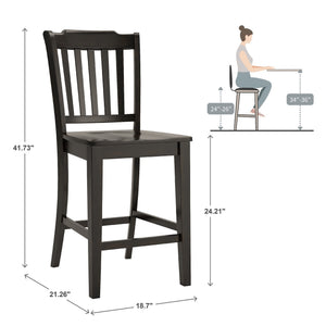 Lea Solid Rubberwood Spindle Back Counter Stools Farmhouse Set of Two