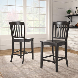 Lea Solid Rubberwood Spindle Back Counter Stools Farmhouse Set of Two