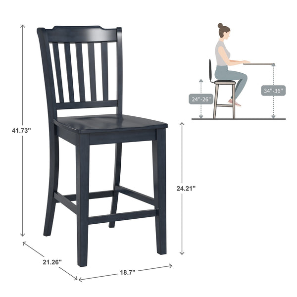 Lea Solid Rubberwood Spindle Back Counter Stools Farmhouse Set of Two
