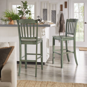 Lea Rubberwood Spindle Back Bar Stools Farmhouse Set of Two for Kitchen Islands