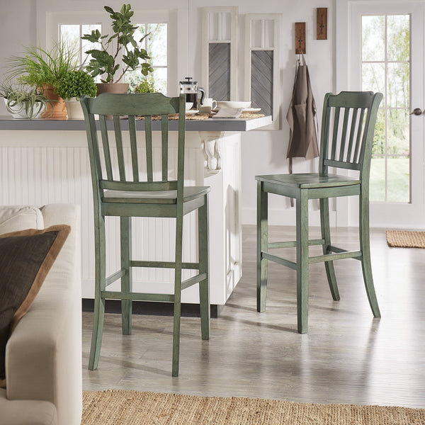 Lea Rubberwood Spindle Back Bar Stools Farmhouse Set of Two for Kitchen Islands