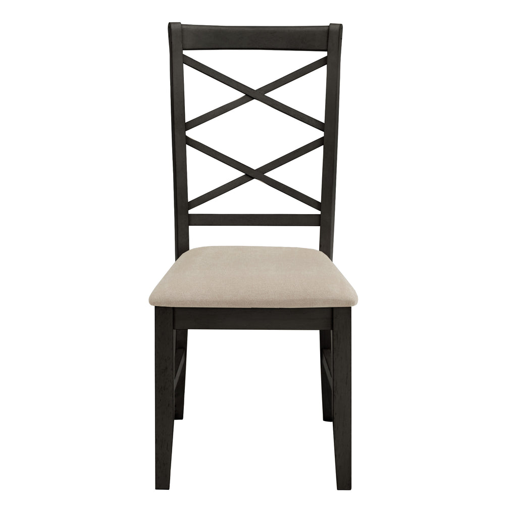 Homelegance Lea Solid Rubberwood Cross-back Dining Chair Set with Foam Cushioned Seats Antique Black / Sand 530C7-BK