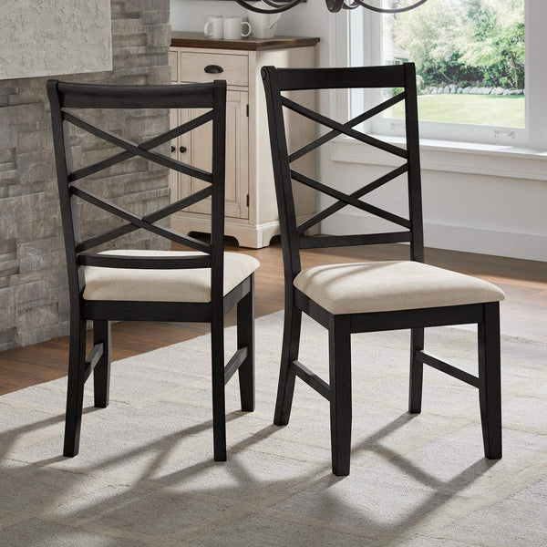 Lea Solid Rubberwood Cross-back Dining Chair Set with Foam Cushioned Seats