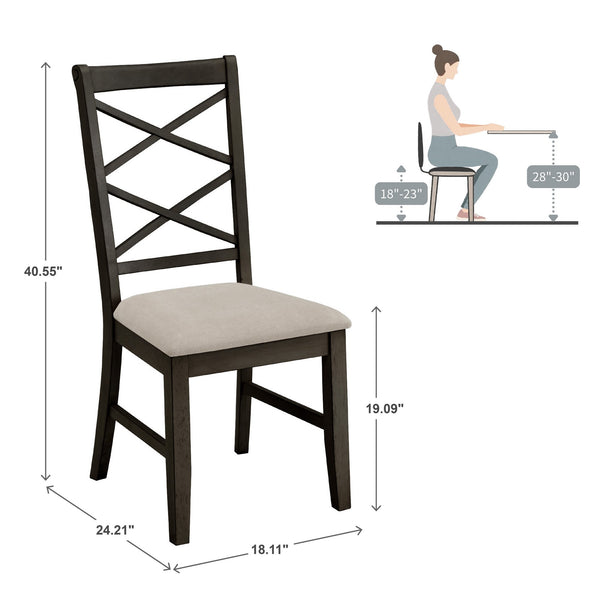 Lea Solid Rubberwood Cross-back Dining Chair Set with Foam Cushioned Seats