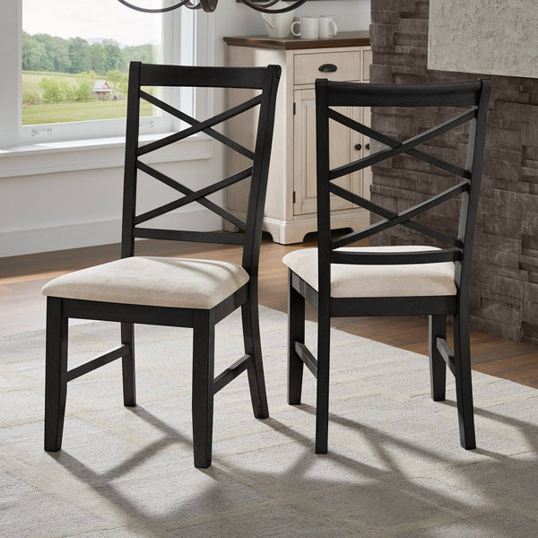 Lea Solid Rubberwood Cross-back Dining Chair Set with Foam Cushioned Seats