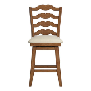 Homelegance Lea Ladder Back Swivel Counterstool with Cushioned Seat and Rubberwood Frame Oak 530SW1-24AK
