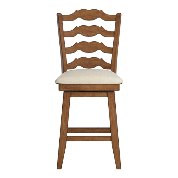 Homelegance Lea Ladder Back Swivel Counterstool with Cushioned Seat and Rubberwood Frame Oak 530SW1-24AK