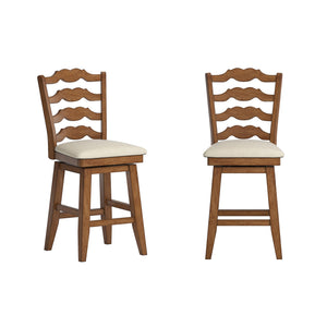 Lea Ladder Back Swivel Counterstool with Cushioned Seat and Rubberwood Frame
