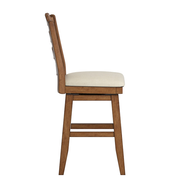 Lea Ladder Back Swivel Counterstool with Cushioned Seat and Rubberwood Frame