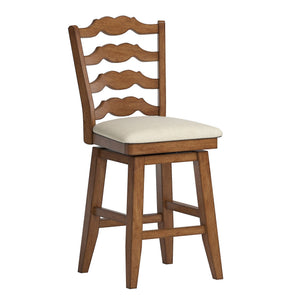 Lea Ladder Back Swivel Counterstool with Cushioned Seat and Rubberwood Frame