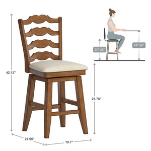 Lea Ladder Back Swivel Counterstool with Cushioned Seat and Rubberwood Frame