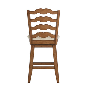 Lea Ladder Back Swivel Counterstool with Cushioned Seat and Rubberwood Frame